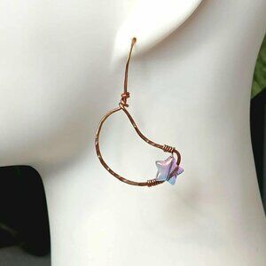 BOGO EARRINGS Upcycled Copper Star Beaded Crescent Moon Dangle Earrings, 2"